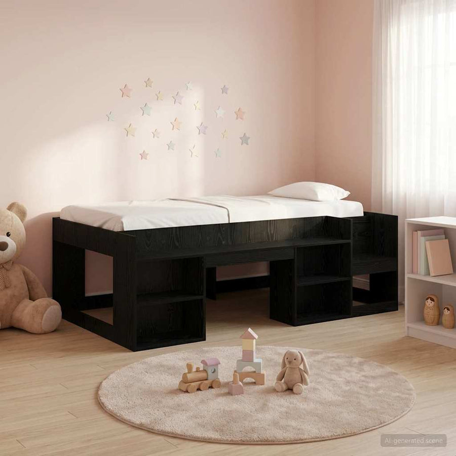 Jeugd bedframe met opbergruimte Zwart eiken 98.5 x 200 cm