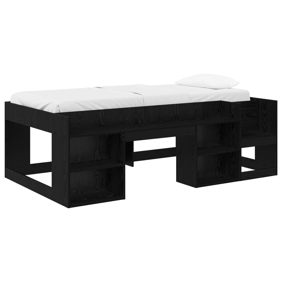 Jeugd bedframe met opbergruimte Zwart eiken 98.5 x 200 cm
