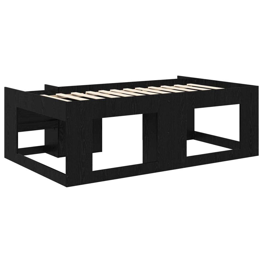 Jeugd bedframe met opbergruimte Zwart eiken 98.5 x 200 cm