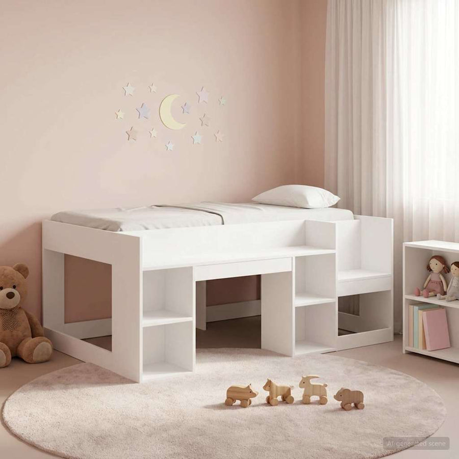 Jeugd bedframe met opbergruimte Wit 80 x 160 cm Bewerkt hout
