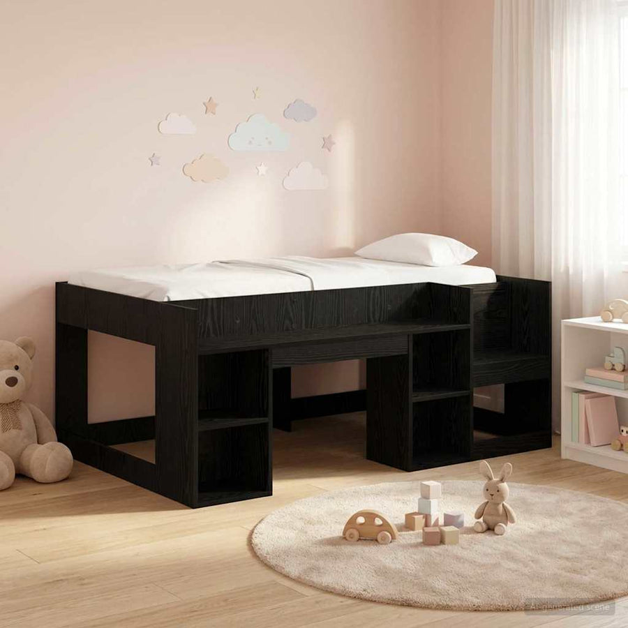 Jeugd bedframe met opbergruimte Zwart eiken 80 x 160 cm