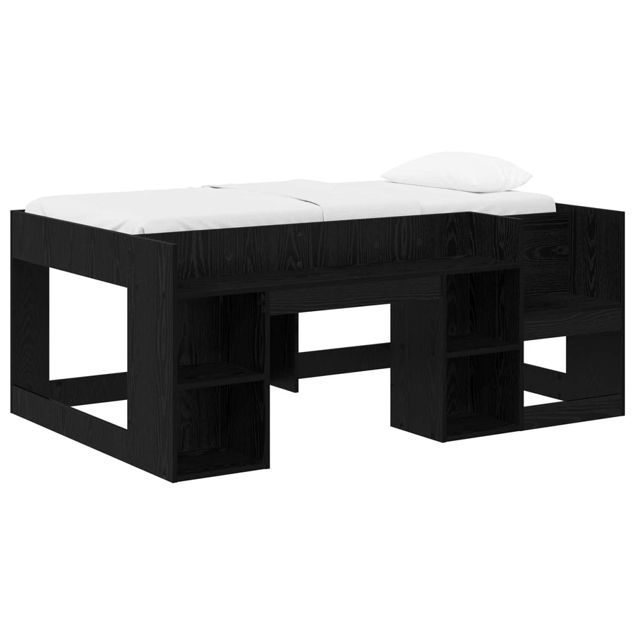Jeugd bedframe met opbergruimte Zwart eiken 80 x 160 cm