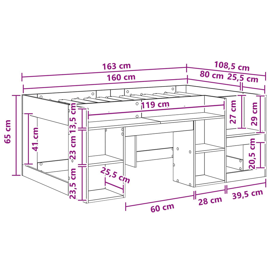 Jeugd bedframe met opbergruimte Sonoma Eiken 80 x 160 cm