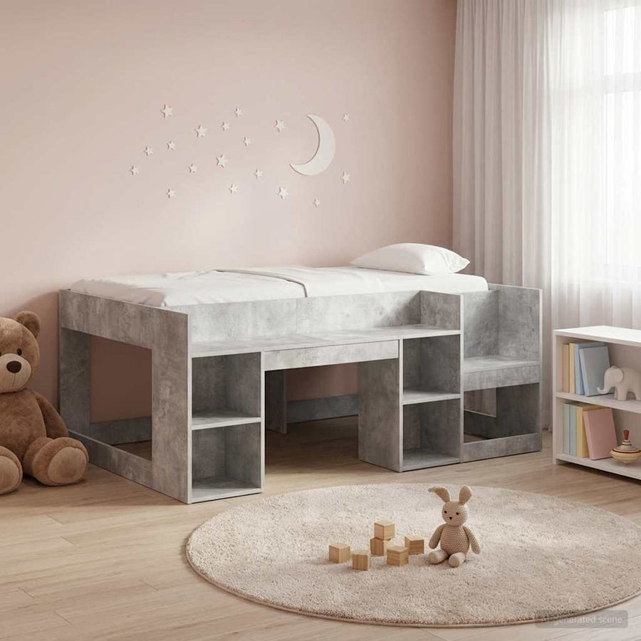 Jeugd bedframe met opbergruimte Betongrijs 80 x 160 cm