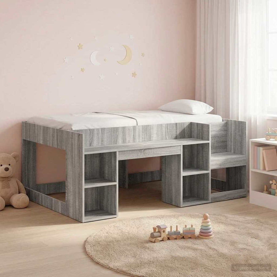 Jeugd bedframe met opbergruimte Grijs Sonoma 80 x 160 cm