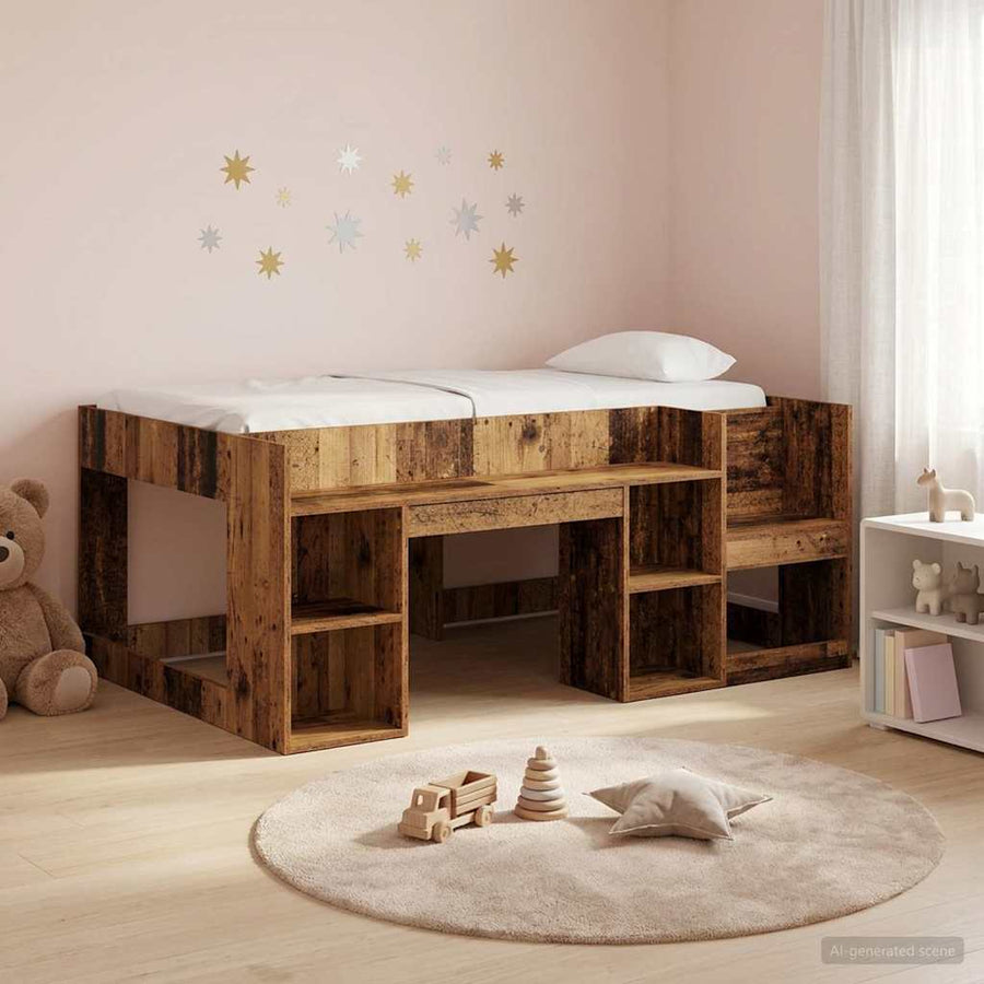 Jeugd bedframe met opbergruimte Oud hout 80 x 160 cm