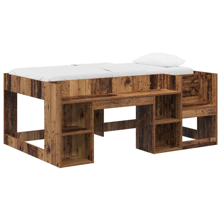 Jeugd bedframe met opbergruimte Oud hout 80 x 160 cm