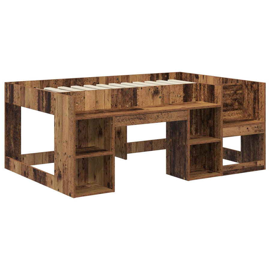 Jeugd bedframe met opbergruimte Oud hout 80 x 160 cm