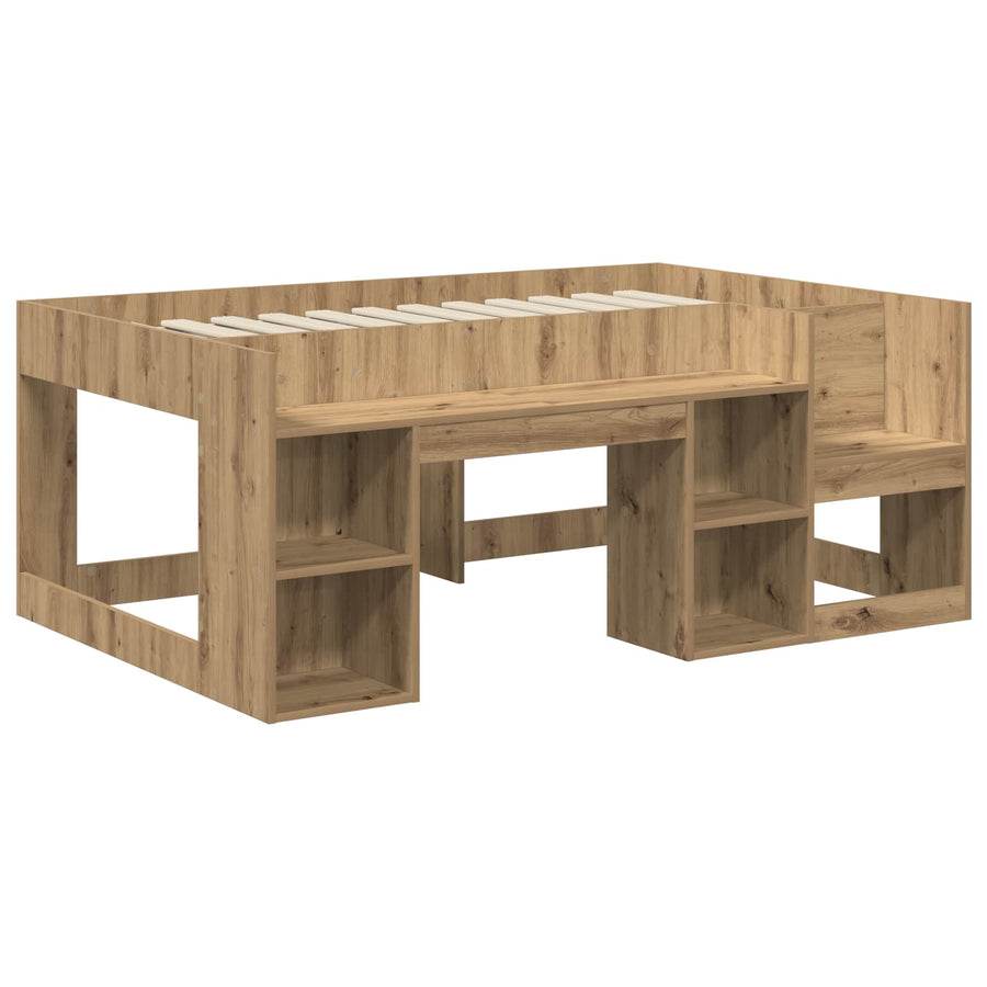 Jeugd bedframe met opbergruimte Artisanaal eiken 80 x 160 cm
