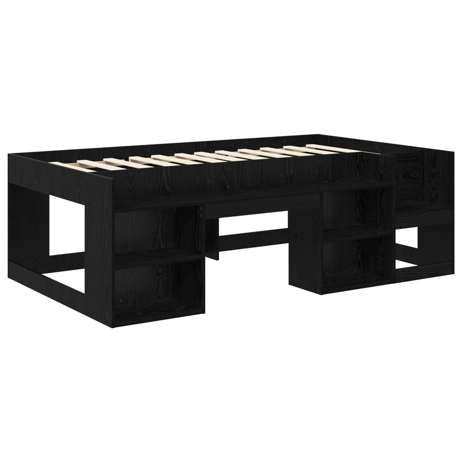 Jeugd bedframe met opbergruimte Zwart eiken 90 x 190 cm