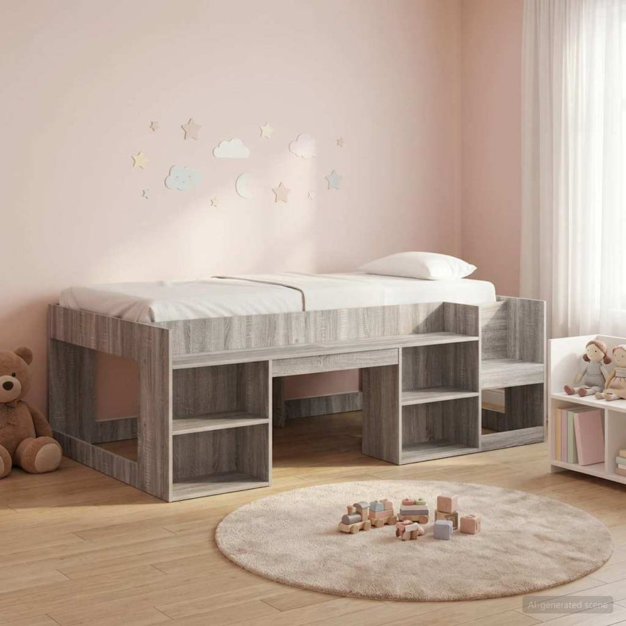 Jeugd bedframe met opbergruimte Grijs Sonoma 75 x 190 cm