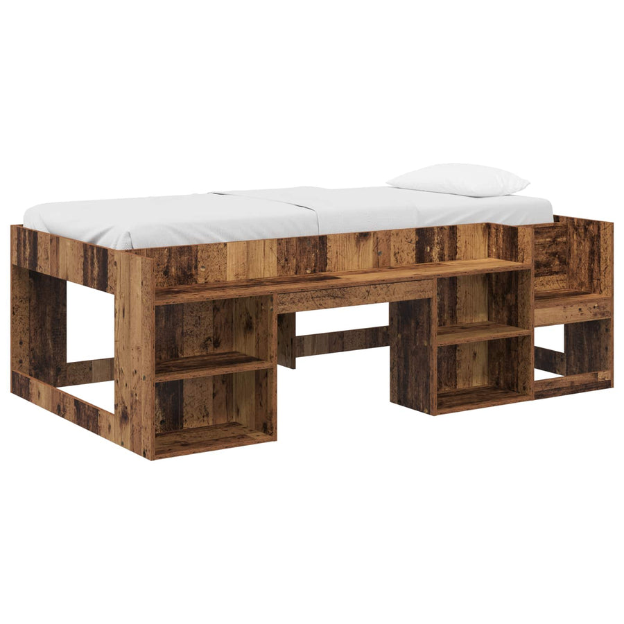 Jeugd bedframe met opbergruimte Oud hout 75 x 190 cm