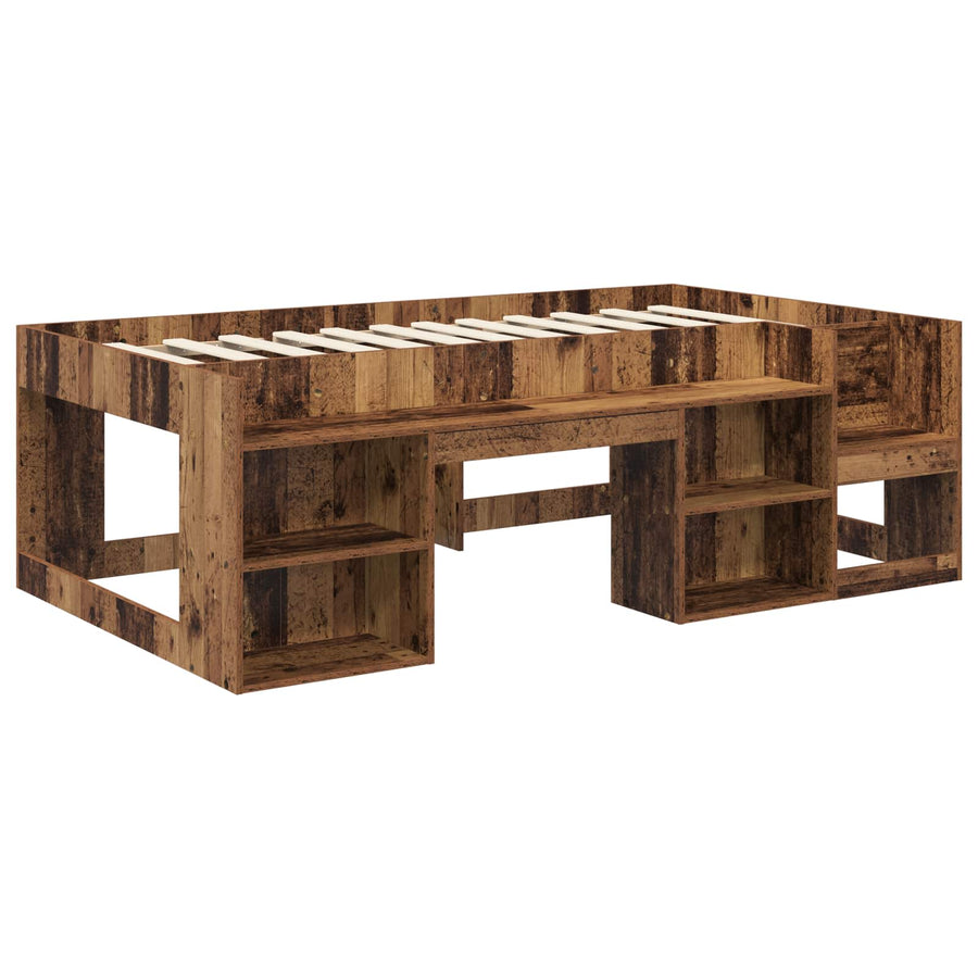 Jeugd bedframe met opbergruimte Oud hout 75 x 190 cm