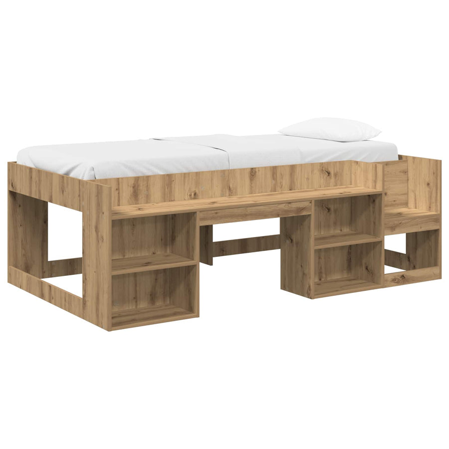 Jeugd bedframe met opbergruimte Artisanaal eiken 75 x 190 cm