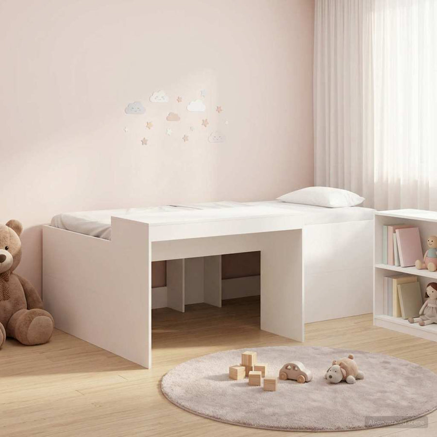 Hoge Bed Frame met Bureau voor Kinderen Wit 80 x 200 cm