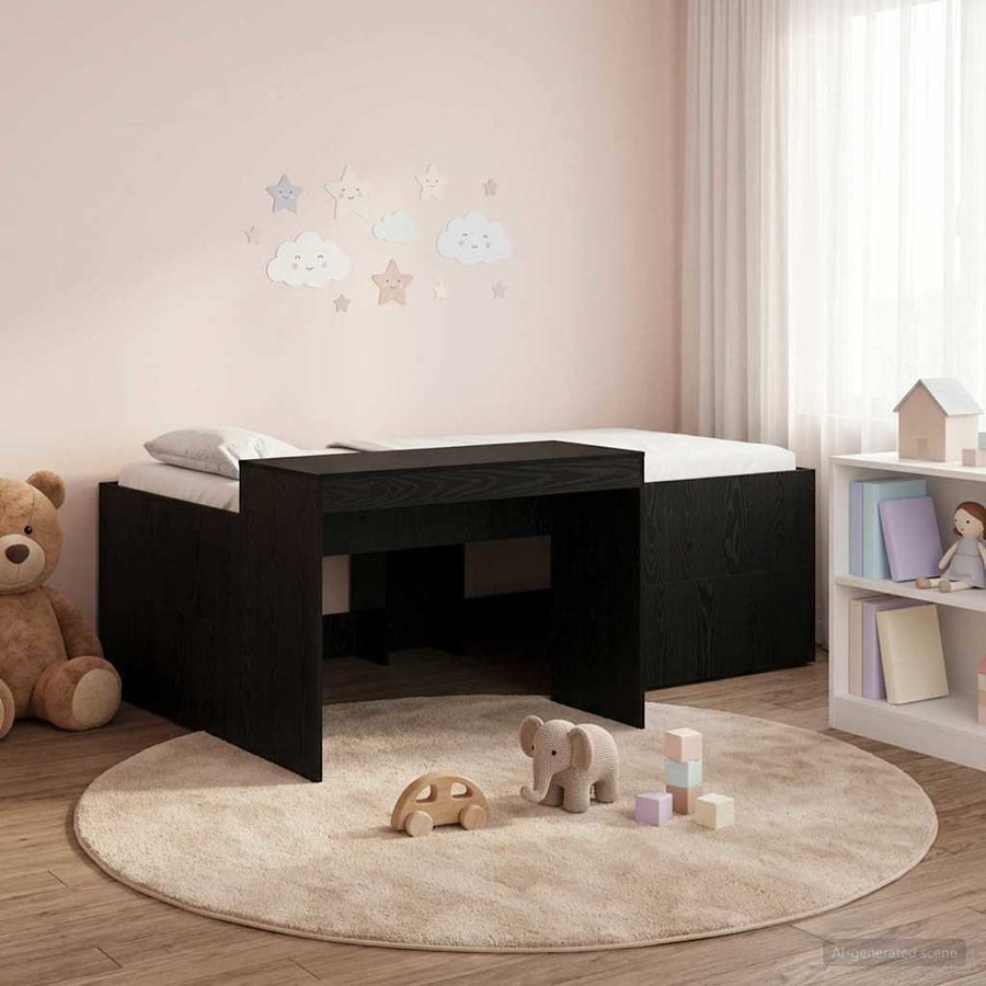 Hoge Bed Frame met Bureau voor Kinderen Zwart 80 x 200 cm