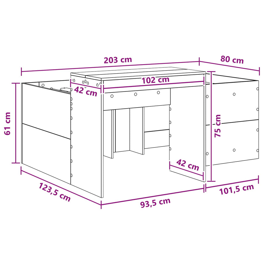 Hoge Bed Frame met Bureau voor Kinderen Zwart 80 x 200 cm