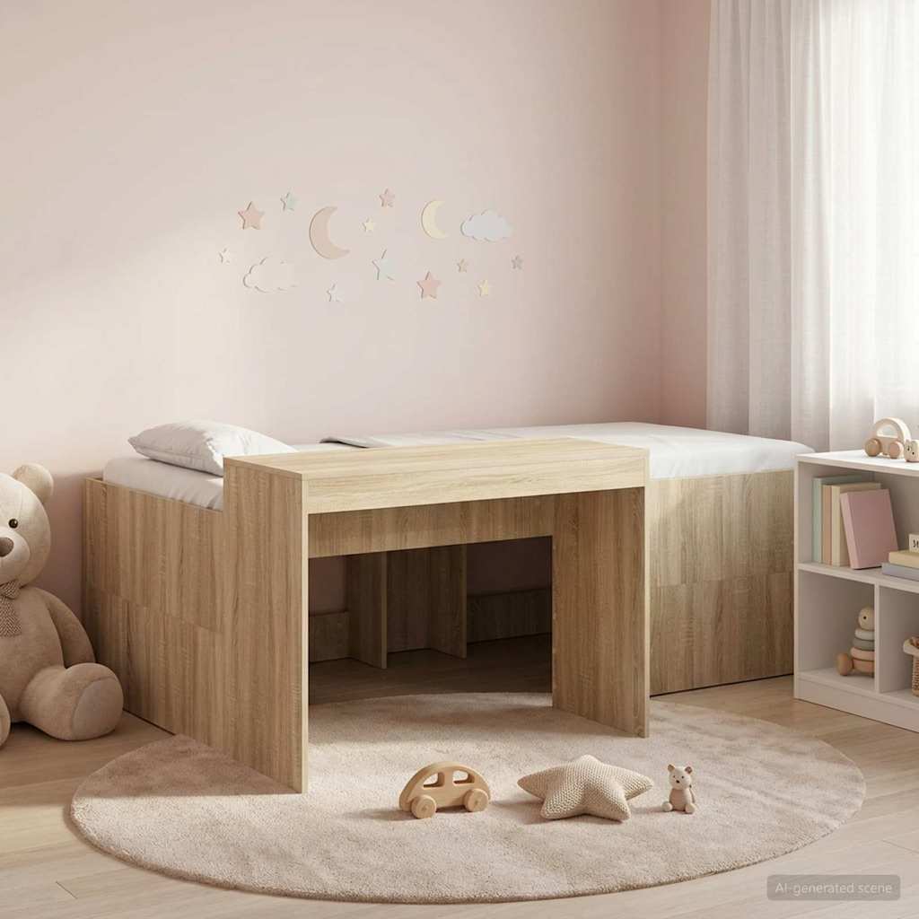 Hoge Bed Frame met Bureau voor Kinderen Sonoma Eiken