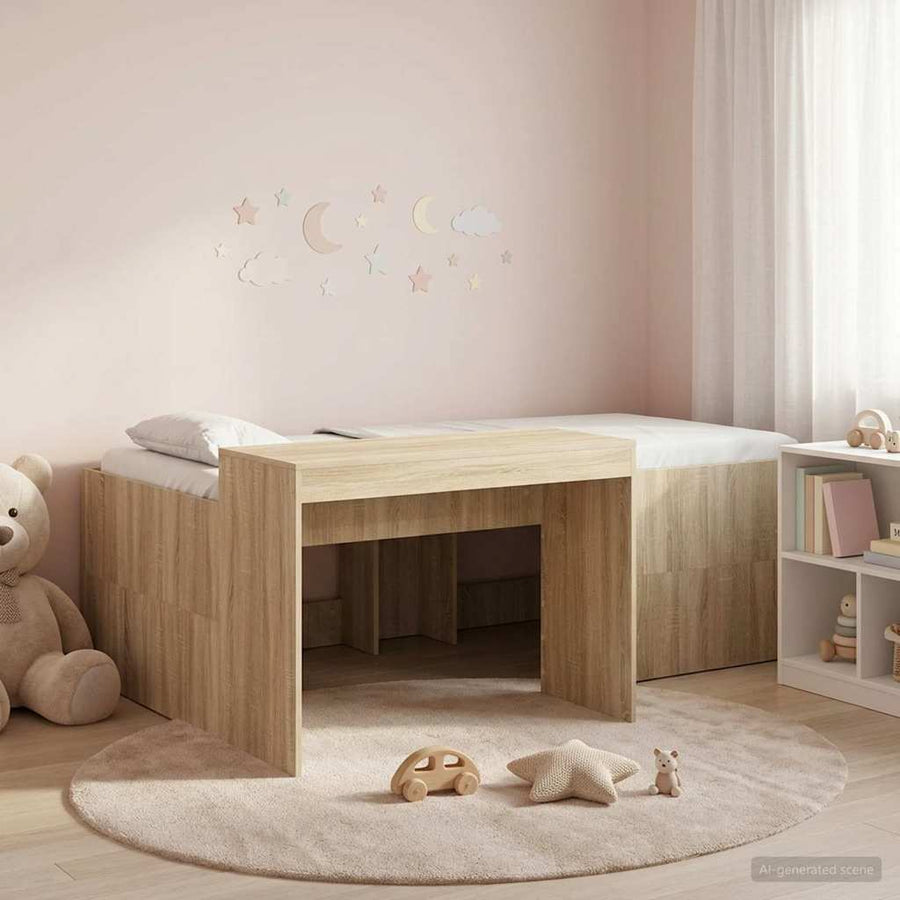 Hoge Bed Frame met Bureau voor Kinderen Sonoma Eiken