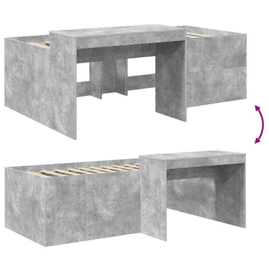 Hoge Bed Frame met Bureau voor Kinderen Betongrijs 80 x 200 cm