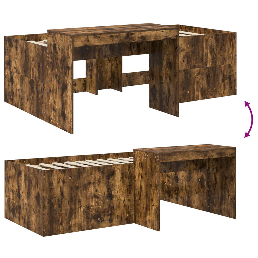 Hoge Bed Frame met Bureau voor Kinderen Gerookt eiken