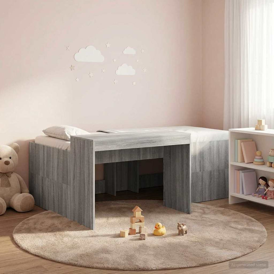 Hoge Bed Frame met Bureau voor Kinderen Grijs Sonoma