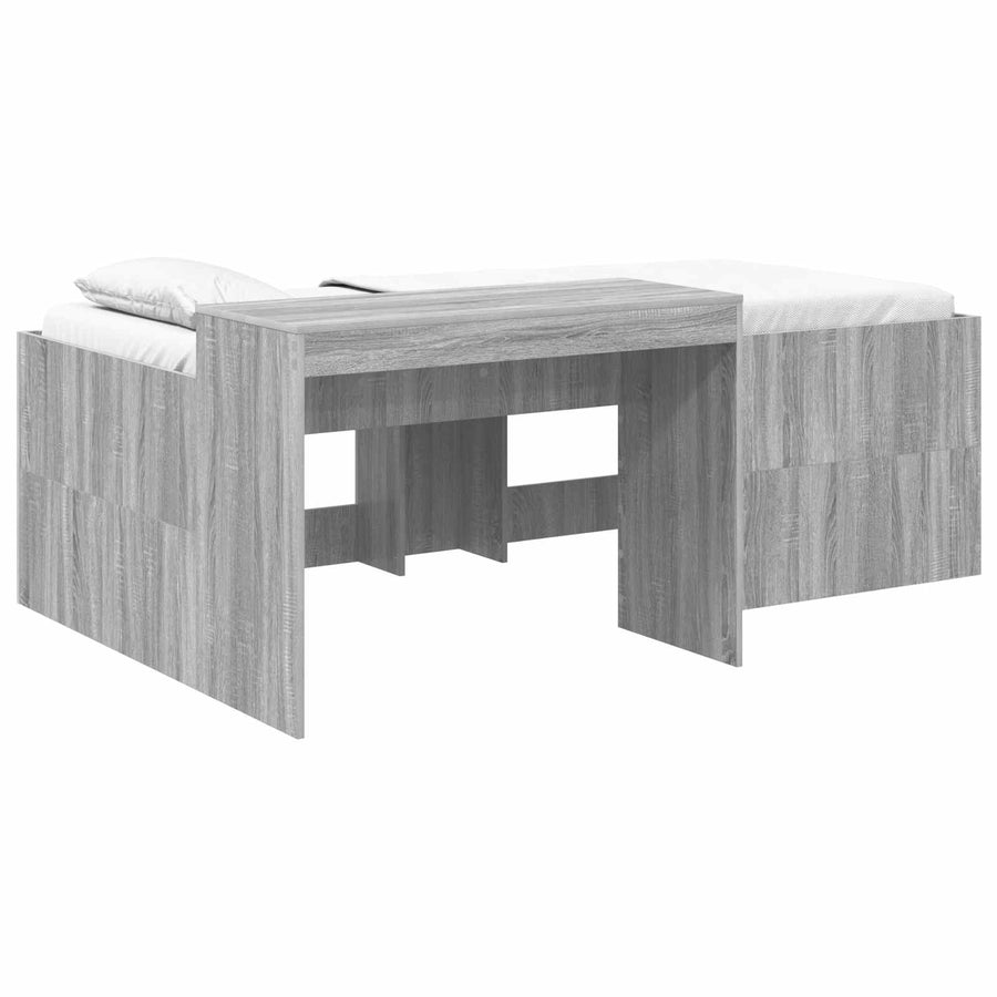 Hoge Bed Frame met Bureau voor Kinderen Grijs Sonoma