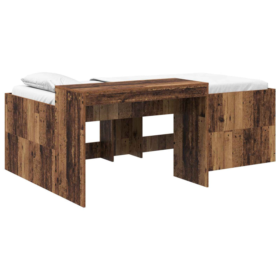 Hoge Bed Frame met Bureau voor Kinderen Oud hout 80 x 200 cm