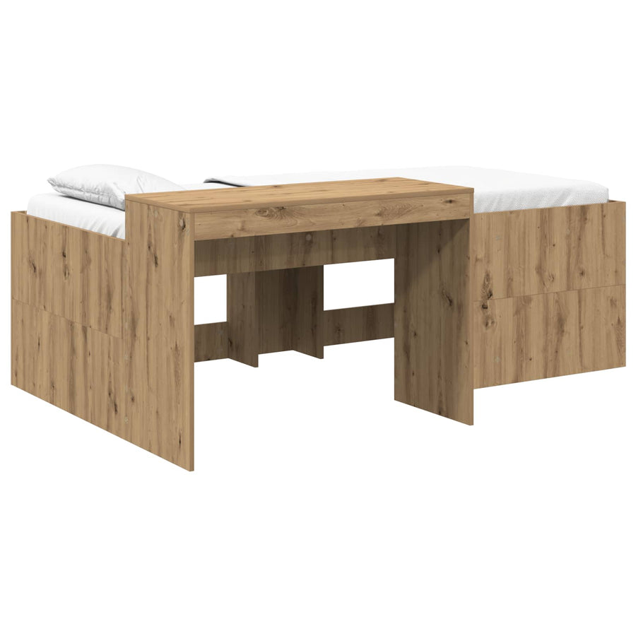 Hoge Bed Frame met Bureau voor Kinderen Artisanaal eiken