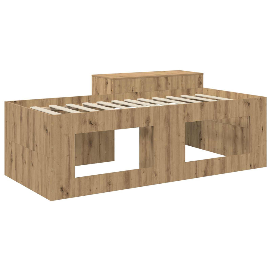 Hoge Bed Frame met Bureau voor Kinderen Artisanaal eiken