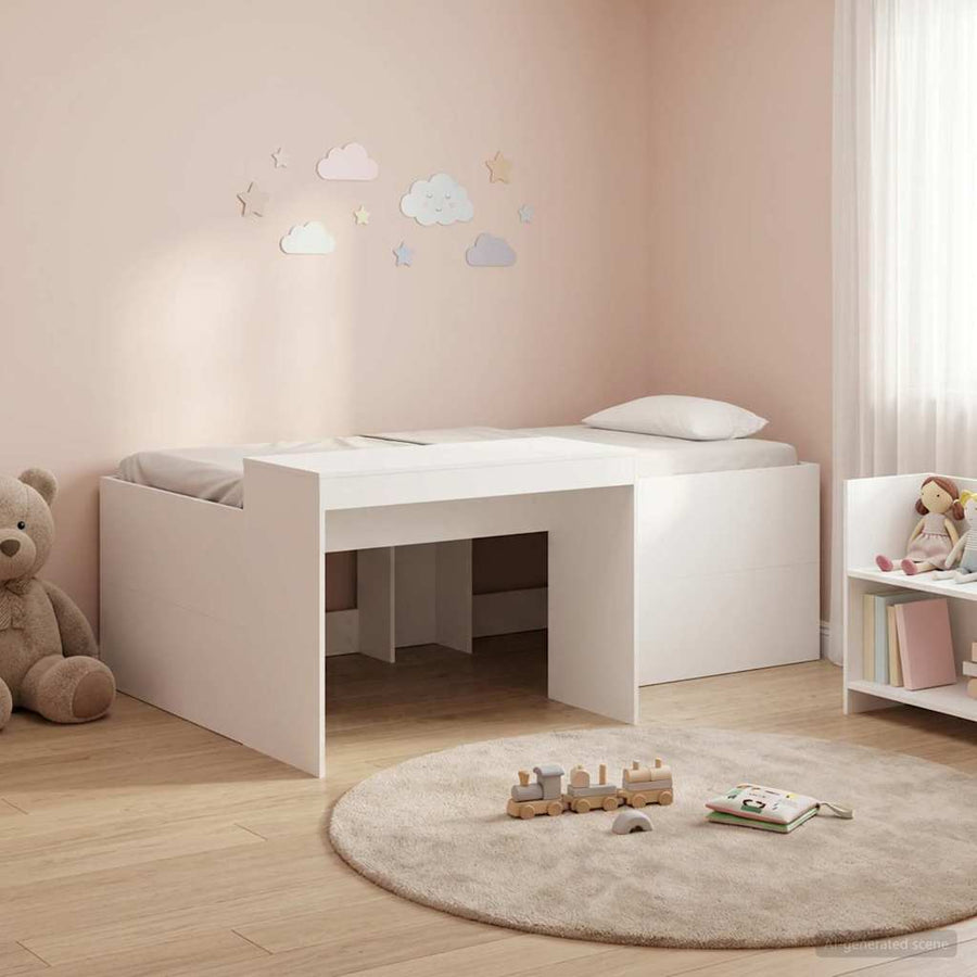 Hoge Bed Frame met Bureau voor Kinderen Wit 90 x 200 cm