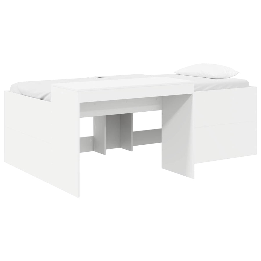Hoge Bed Frame met Bureau voor Kinderen Wit 90 x 200 cm