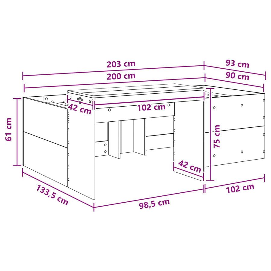Hoge Bed Frame met Bureau voor Kinderen Wit 90 x 200 cm