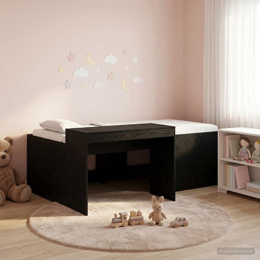 Hoge Bed Frame met Bureau voor Kinderen Zwart 90 x 200 cm