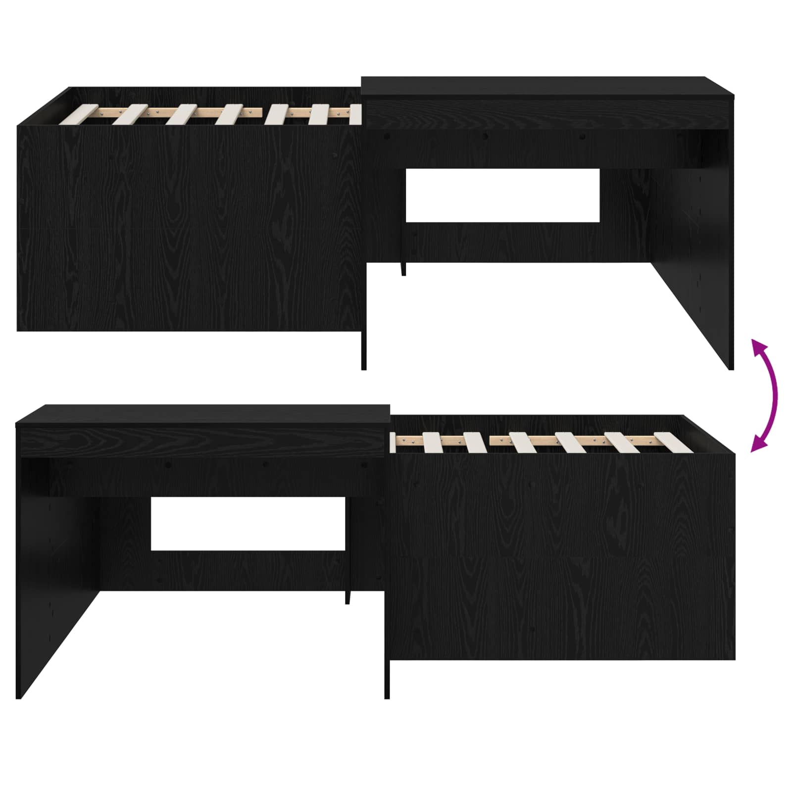 Hoge Bed Frame met Bureau voor Kinderen Zwart 90 x 200 cm