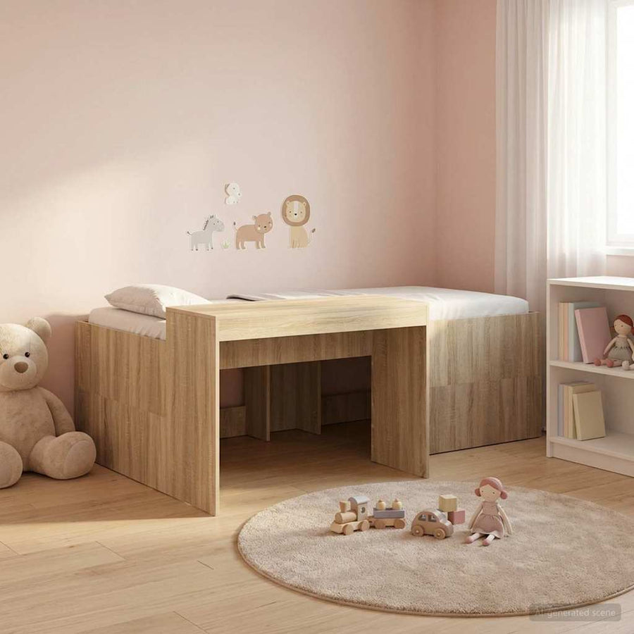 Hoge Bed Frame met Bureau voor Kinderen Sonoma Eiken