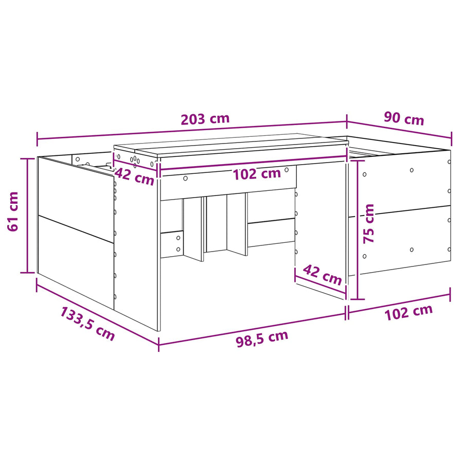 Hoge Bed Frame met Bureau voor Kinderen Sonoma Eiken