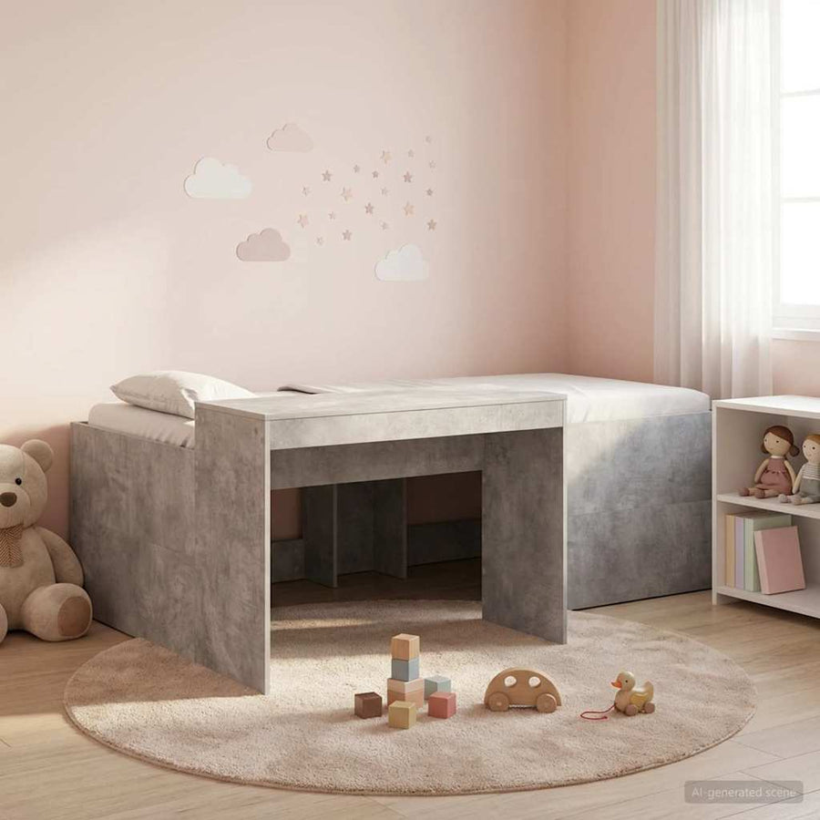 Hoge Bed Frame met Bureau voor Kinderen Betongrijs 90 x 200 cm