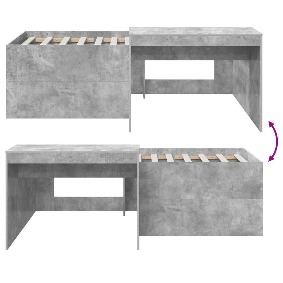 Hoge Bed Frame met Bureau voor Kinderen Betongrijs 90 x 200 cm