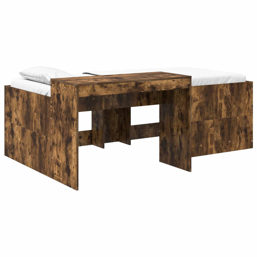 Hoge Bed Frame met Bureau voor Kinderen Gerookt eiken