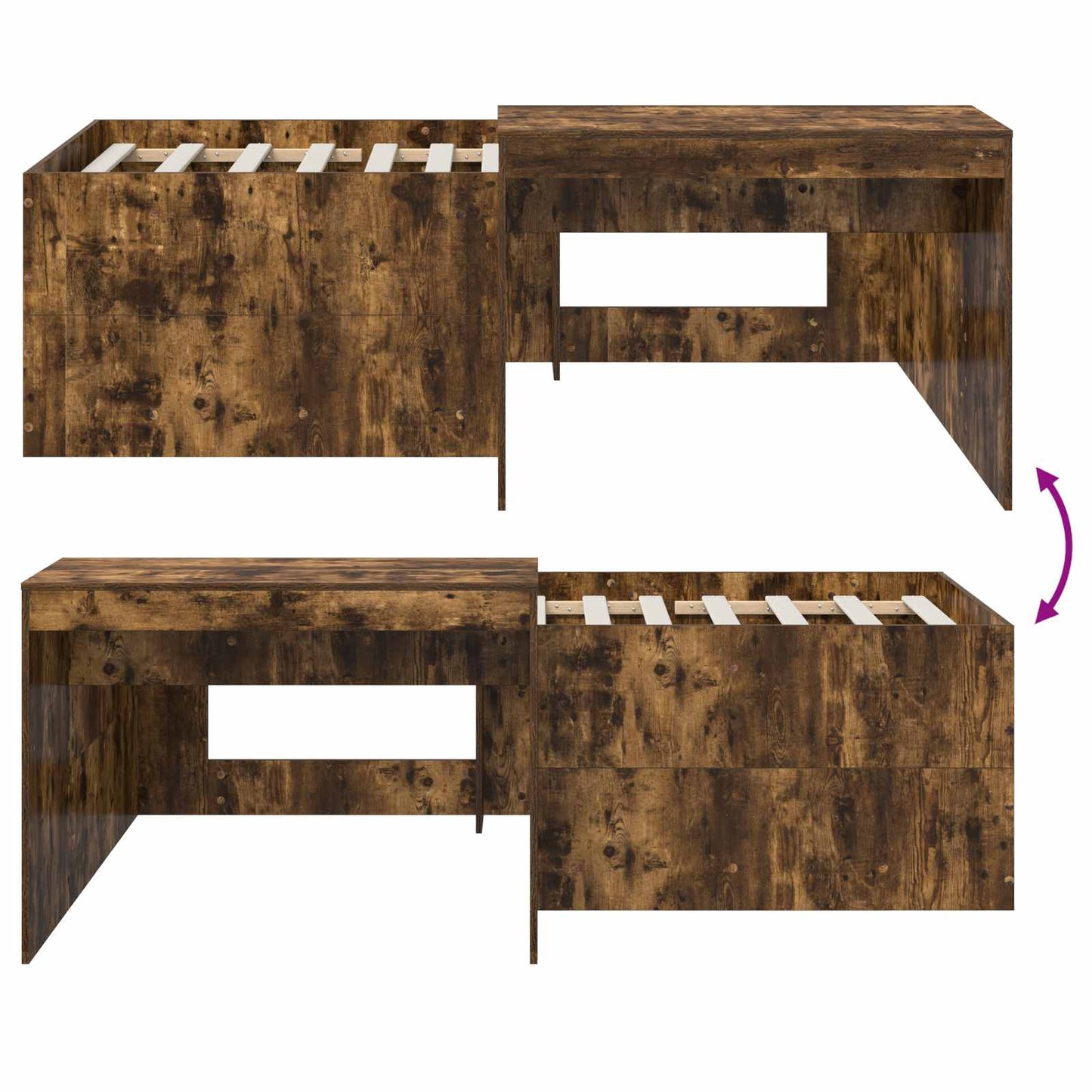 Hoge Bed Frame met Bureau voor Kinderen Gerookt eiken