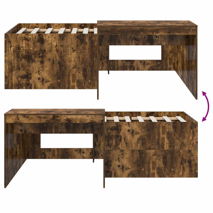 Hoge Bed Frame met Bureau voor Kinderen Gerookt eiken