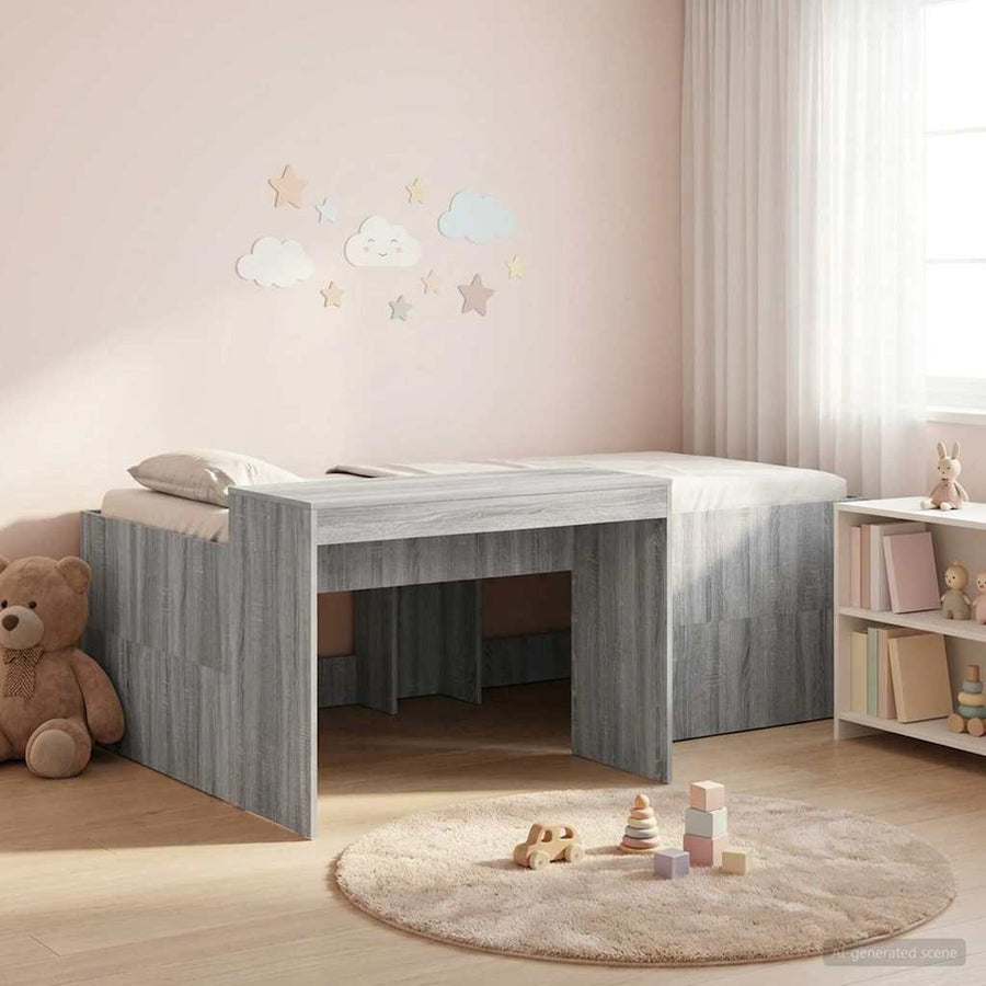 Hoge Bed Frame met Bureau voor Kinderen Grijs Sonoma