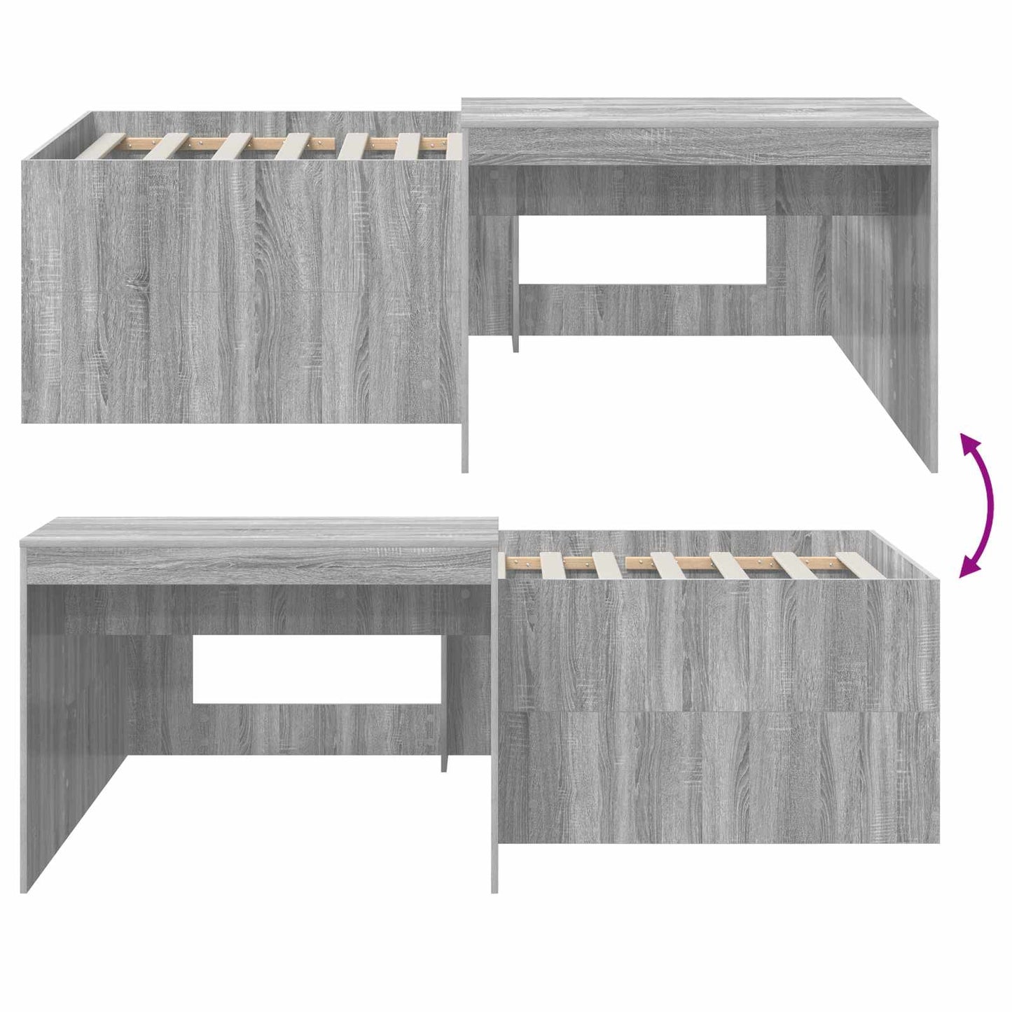 Hoge Bed Frame met Bureau voor Kinderen Grijs Sonoma