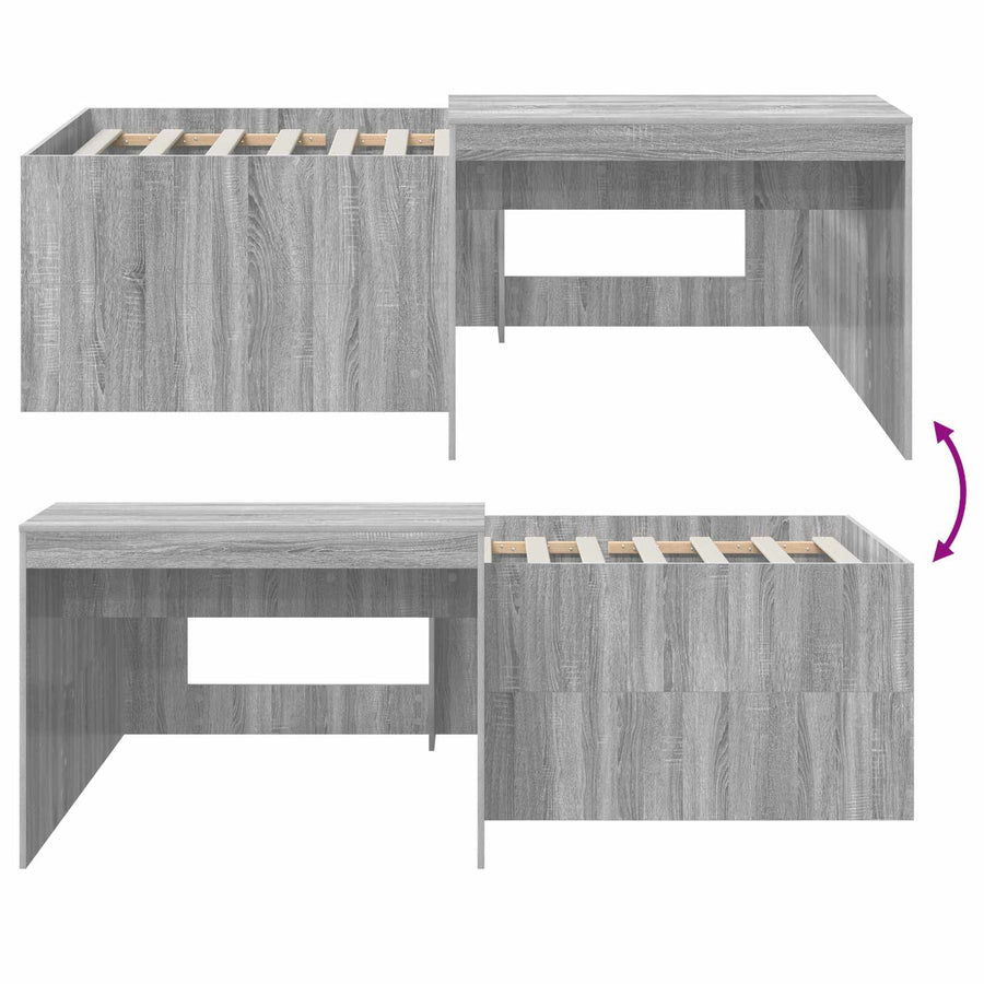 Hoge Bed Frame met Bureau voor Kinderen Grijs Sonoma