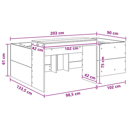 Hoge Bed Frame met Bureau voor Kinderen Grijs Sonoma