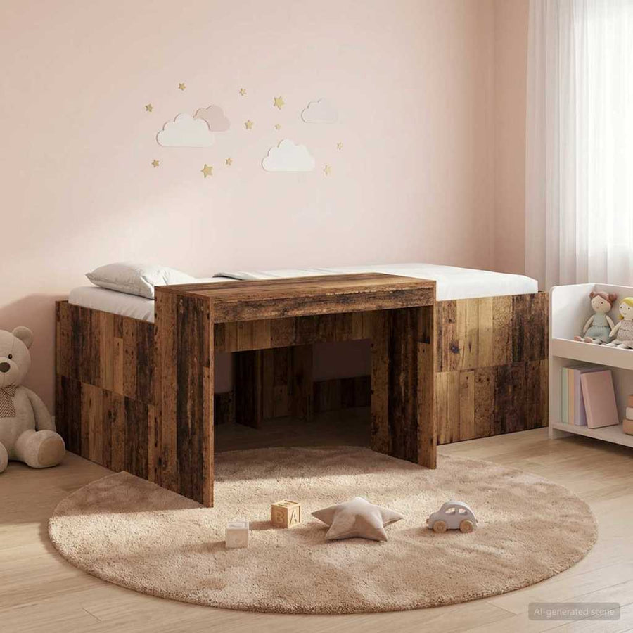 Hoge Bed Frame met Bureau voor Kinderen Oud hout 90 x 200 cm