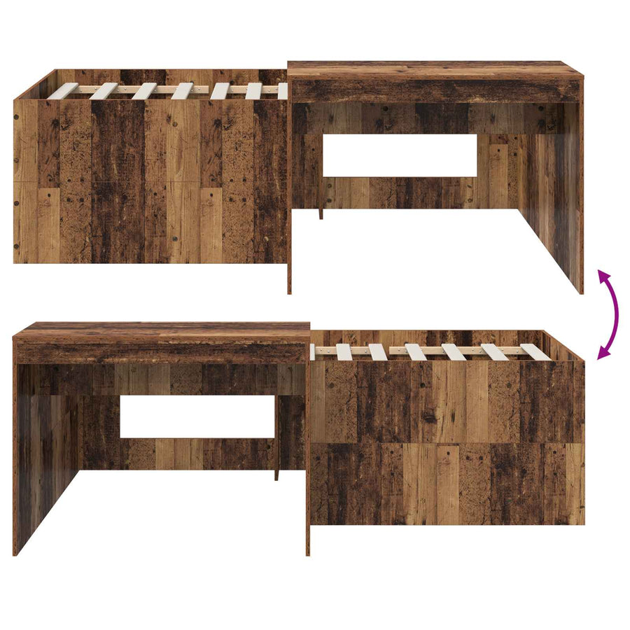 Hoge Bed Frame met Bureau voor Kinderen Oud hout 90 x 200 cm