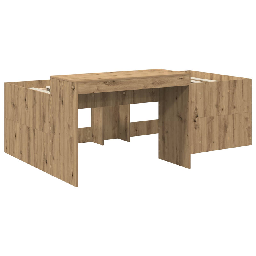 Hoge Bed Frame met Bureau voor Kinderen Artisanaal eiken