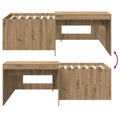 Hoge Bed Frame met Bureau voor Kinderen Artisanaal eiken